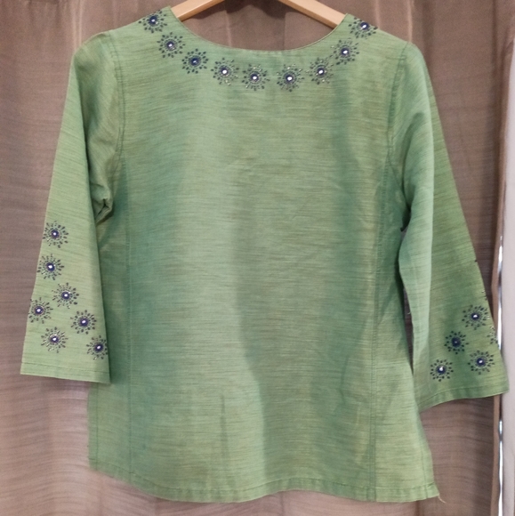 Ala Green Sequin Dressy Blouse Size Medium - Picture 3 of 4